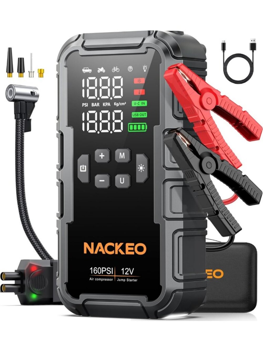 8000A Car Battery Jump Starter with Air Compressor 160PSI, Car Jumper Starter